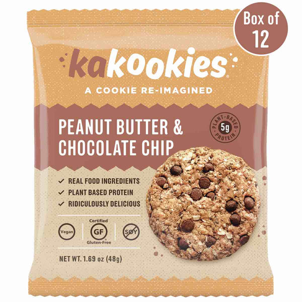 Kakookies Peanut Butter Chocolate Chip vegan and gluten free oatmeal energy snack oatmeal cookies with superfood ingredients and plant-based protein