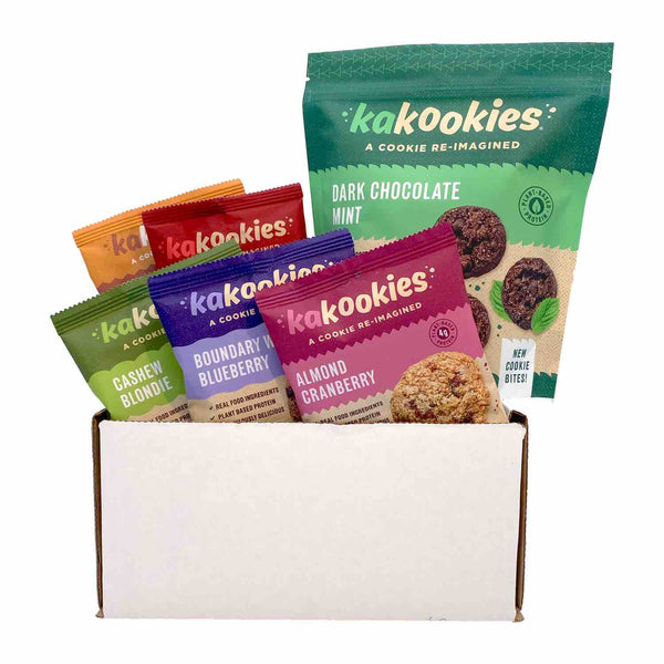 Kakookies combo box of oatmeal energy snack cookies and dark chocolate mint cookie bites